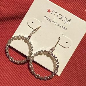 NIP Macy”s Foleys Sterling Silver dangling round twist braid circles earrings